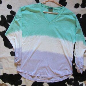 SPIRIT JERSEY UNISEX LONG SLEEVE OMBRE V NECK TSHIRT NWT